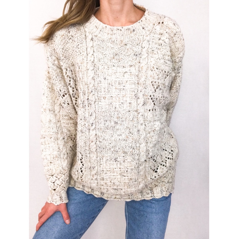 Vintage Express Hand-Knit Sweater in Taupe | Size M - Picture 8 of 11